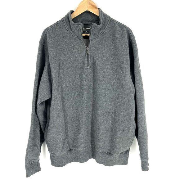 LL Bean Sweatshirt Size Medium Mens Gray Half Zip Fleece Cotton Pullover Pockets - Picture 1 of 7